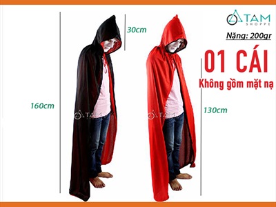 Áo choàng thần chết 2 lớp đen đỏ [Mềm mịn - Size 90/110/150cm] AOCHOANG-02