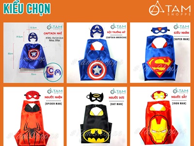 Set áo choàng + mặt nạ nỉ hoá trang siêu anh hùng cho bé [Vải 2 lớp - Nhiều kiểu] SPKHT-HLW-03