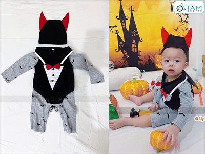 Bộ đồ hóa trang Dracula sừng đỏ cho bé [Vải xịn - 85/90cm] BOHOATRANG-15