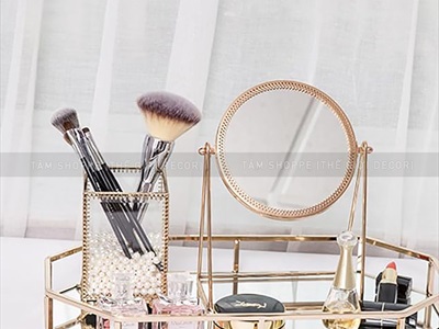 Gương tròn để bàn đế kim loại chữ A màu rose gold [ĐK15cm - chuẩn đẹp] GUONG-01