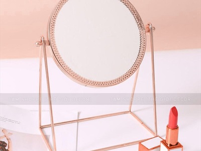 Gương tròn để bàn đế kim loại chữ A màu rose gold [ĐK15cm - chuẩn đẹp] GUONG-01