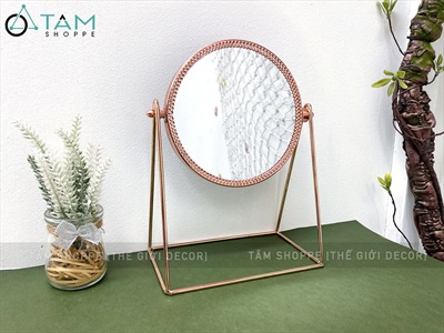 Gương tròn để bàn đế kim loại chữ A màu rose gold [ĐK15cm - chuẩn đẹp] GUONG-01