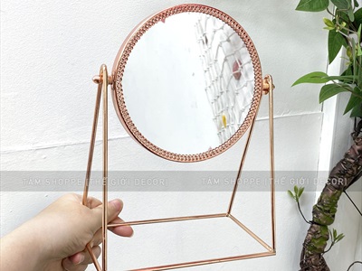 Gương tròn để bàn đế kim loại chữ A màu rose gold [ĐK15cm - chuẩn đẹp] GUONG-01