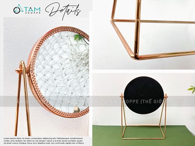 Gương tròn để bàn đế kim loại chữ A màu rose gold [ĐK15cm - chuẩn đẹp] GUONG-01
