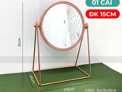 Gương tròn để bàn đế kim loại chữ A màu rose gold [ĐK15cm - chuẩn đẹp] GUONG-01