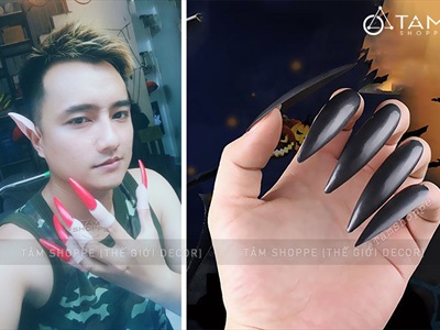Set 10 móng tay nhọn hoá trang yêu tinh, ma quỷ [Kiểu dán/ chụp - Đủ màu] MONGTAY-01