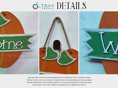 Bảng treo cửa Halloween quả bí ngô welcome 2 lá [Vẽ tay - Bằng gỗ] BANGTREO-HLW-03