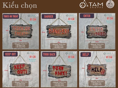 Bảng treo HLW gỗ xước cũ CN 6 kiểu [Chữ nổi/ Ma quái] BTC-HLW-05