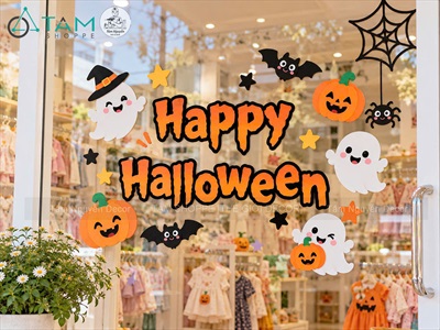 Bộ chữ Happy Halloween mút xốp màu cam đen [Tặng bkeo 2 mặt] CHUMUT-02