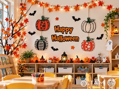 Bộ chữ Happy Halloween mút xốp màu cam đen [Tặng bkeo 2 mặt] CHUMUT-02