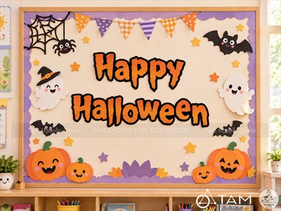 Bộ chữ Happy Halloween mút xốp màu cam đen [Tặng bkeo 2 mặt] CHUMUT-02