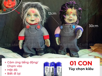 Búp bê Halloween điện tử biết đi biết nói (cảm ứng tiếng động - tặng Pin) HLW-MAQUY-06