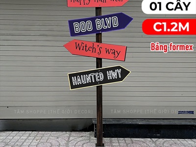 Cây chỉ đường Halloween gỗ nâu giả cũ Sleepy Hollow [Tháo lắp - Nhiều kiểu] CHIDUONG-HLW-03