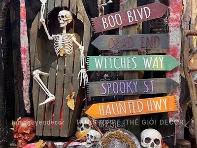 Cây mũi tên chỉ đường Halloween gỗ pallet BOO BLVD [Tháo lắp - Giả cũ] CHIDUONG-HLW-02