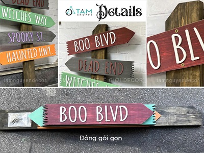 Cây mũi tên chỉ đường Halloween gỗ pallet BOO BLVD [Tháo lắp - Giả cũ] CHIDUONG-HLW-02