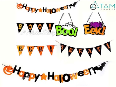 Dây banner nỉ Happy Halloween - Treats - Boo - Eek [Kèm dây - Nhiều kiểu] BANER-HLW-07
