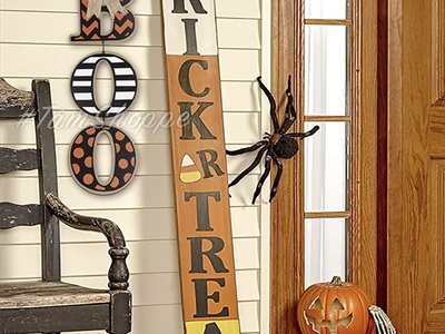 Dây treo Halloween chữ BOO gỗ hoạ tiết [01 mặt - Dài 50cm] DTR-HLW-06