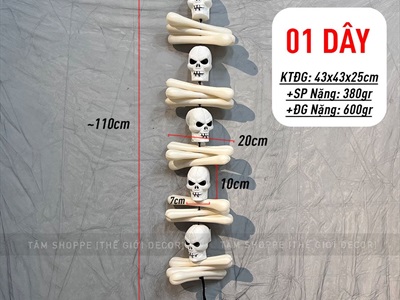 Dây treo Halloween đầu lâu nhựa xương chéo dài 110cm DTR-HLW-03