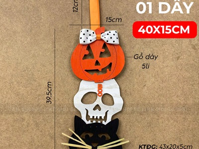 Dây treo Halloween gỗ bí sọ mèo dài 40cm [Nghộ nghĩnh - Gỗ] DTR-HLW-04