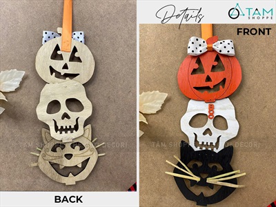 Dây treo Halloween gỗ bí sọ mèo dài 40cm [Nghộ nghĩnh - Gỗ] DTR-HLW-04