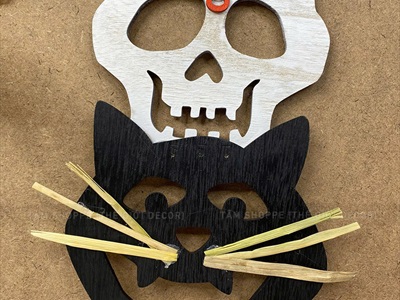 Dây treo Halloween gỗ bí sọ mèo dài 40cm [Nghộ nghĩnh - Gỗ] DTR-HLW-04