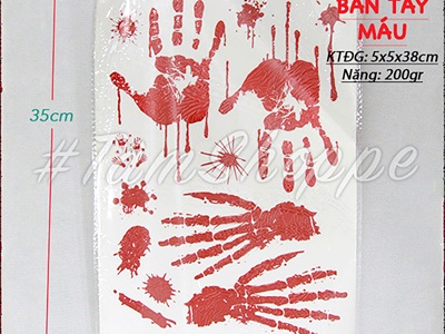 Decal Halloween dán kính tay chân máu khổ 80x80cm [Có keo - Chi tiết rời] DECAL-HLW-07