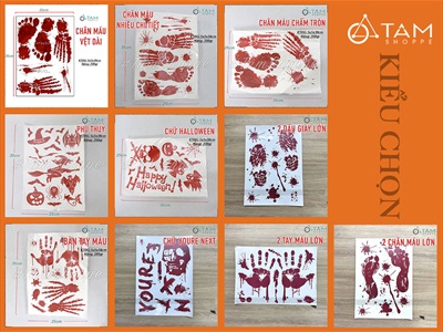 Decal Halloween dán kính tay chân máu khổ 80x80cm [Có keo - Chi tiết rời] DECAL-HLW-07