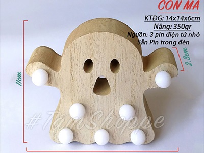 Đèn bàn Halloween gỗ chấm bi Led [10-12cm - Nhiều kiểu] DENBAN-03