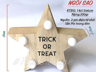 Đèn bàn Halloween gỗ chấm bi Led [10-12cm - Nhiều kiểu] DENBAN-03