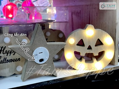 Đèn bàn Halloween gỗ chấm bi Led [10-12cm - Nhiều kiểu] DENBAN-03