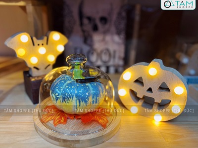 Đèn bàn Halloween gỗ chấm bi Led [10-12cm - Nhiều kiểu] DENBAN-03