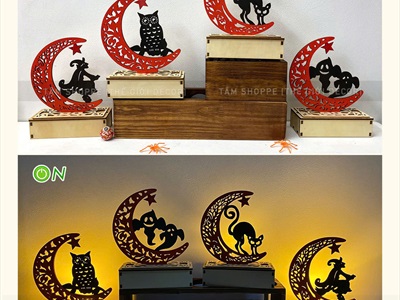 Đèn bàn Halloween trăng khuyết hoạ tiết [Cao 19cm - Nhiều kiểu] DENBAN-04