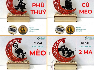 Đèn bàn Halloween trăng khuyết hoạ tiết [Cao 19cm - Nhiều kiểu] DENBAN-04