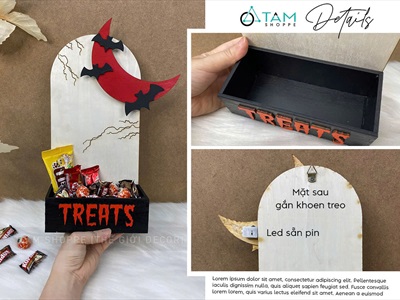 Đồ đựng kẹo Halloween để quầy hình cổng trăng khuyết đỏ [Cao 38cm - Có đèn] DUNGKEO-04