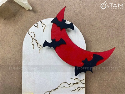 Đồ đựng kẹo Halloween để quầy hình cổng trăng khuyết đỏ [Cao 38cm - Có đèn] DUNGKEO-04