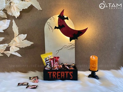 Đồ đựng kẹo Halloween để quầy hình cổng trăng khuyết đỏ [Cao 38cm - Có đèn] DUNGKEO-04