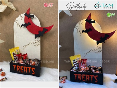 Đồ đựng kẹo Halloween để quầy hình cổng trăng khuyết đỏ [Cao 38cm - Có đèn] DUNGKEO-04