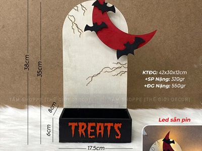 Đồ đựng kẹo Halloween để quầy hình cổng trăng khuyết đỏ [Cao 38cm - Có đèn] DUNGKEO-04
