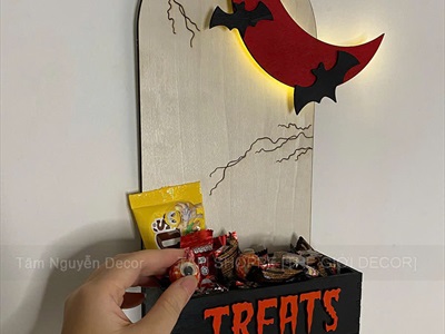 Đồ đựng kẹo Halloween để quầy hình cổng trăng khuyết đỏ [Cao 38cm - Có đèn] DUNGKEO-04