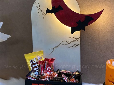 Đồ đựng kẹo Halloween để quầy hình cổng trăng khuyết đỏ [Cao 38cm - Có đèn] DUNGKEO-04