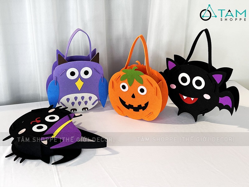 Giỏ xin kẹo Halloween vải nỉ 4 kiểu DIY tự lắp ráp [Cứng cáp - Ráp dễ] XINKEO-03