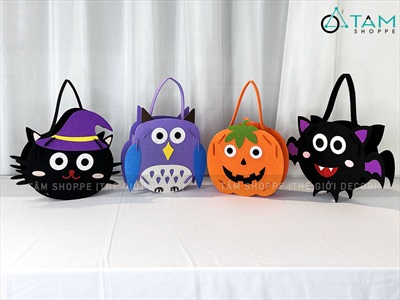 Giỏ xin kẹo Halloween vải nỉ 4 kiểu DIY tự lắp ráp [Cứng cáp - Ráp dễ] XINKEO-03