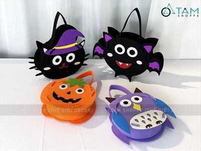 Giỏ xin kẹo Halloween vải nỉ 4 kiểu DIY tự lắp ráp [Cứng cáp - Ráp dễ] XINKEO-03