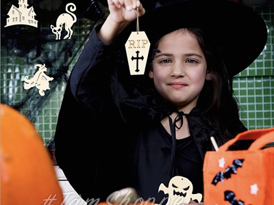 Hộp 36 phụ kiện treo Halloween bằng gỗ ĐK8-10cm [Dùng tô màu - Nhiều kiểu] PKTR-HLW-02