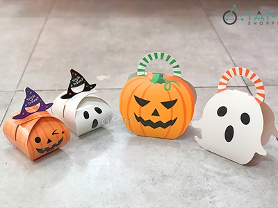 Hộp giấy đựng kẹo Halloween bí ngô ma trắng DIY tự lắp ráp [Cứng cáp - Ráp dễ] DUNGKEO-01