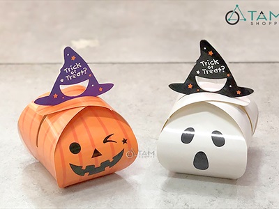 Hộp giấy đựng kẹo Halloween bí ngô ma trắng DIY tự lắp ráp [Cứng cáp - Ráp dễ] DUNGKEO-01