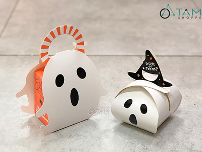 Hộp giấy đựng kẹo Halloween bí ngô ma trắng DIY tự lắp ráp [Cứng cáp - Ráp dễ] DUNGKEO-01