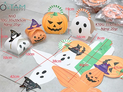 Hộp giấy đựng kẹo Halloween bí ngô ma trắng DIY tự lắp ráp [Cứng cáp - Ráp dễ] DUNGKEO-01