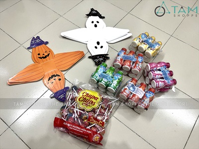 Hộp giấy đựng kẹo Halloween bí ngô ma trắng DIY tự lắp ráp [Cứng cáp - Ráp dễ] DUNGKEO-01