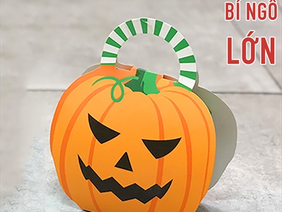 Hộp giấy đựng kẹo Halloween bí ngô ma trắng DIY tự lắp ráp [Cứng cáp - Ráp dễ] DUNGKEO-01